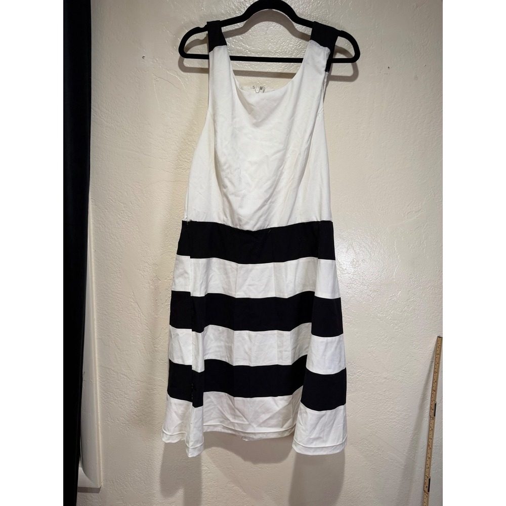 Nine West Womens Black White Striped Fit Flare Dress Square Neck Size 14